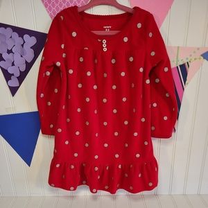 Carter's Holiday Red Fleece Nightgown with Silver Glitter Polka Dots Size 2-3T